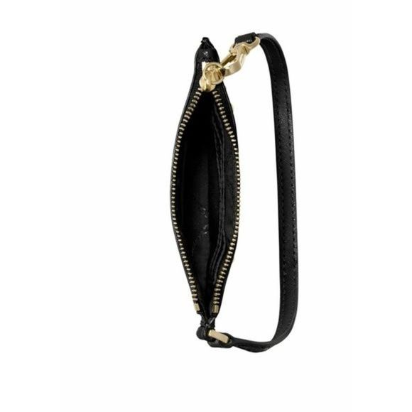 New! MICHAEL KORS Karla Black Leather Small Wristlet With Strap Zip-Top - Picture 5 of 7
